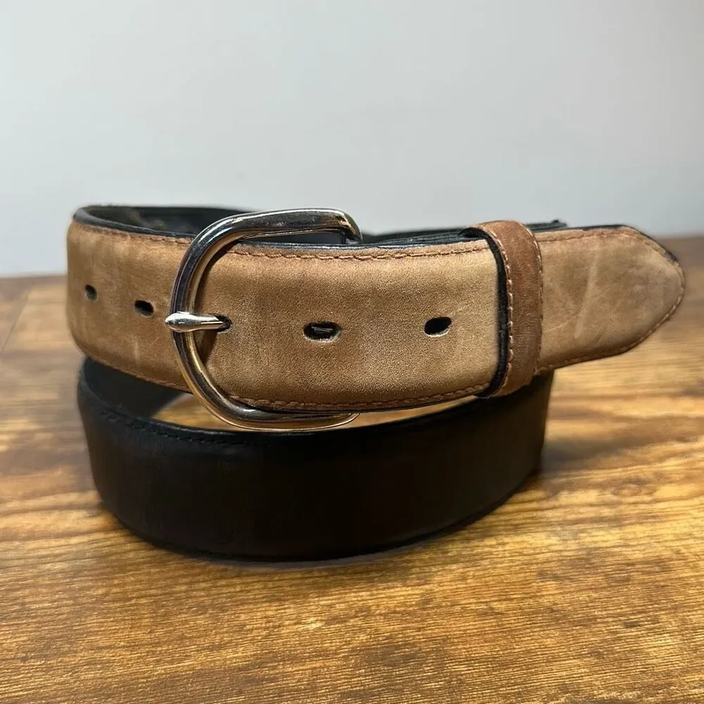 Mens‎ Western Two Tone Genuine Leather Belt Tan Black 36 4070R Silver Buckle